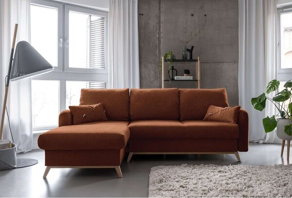Divano letto angolare arancio mattone, angolo sinistro Scandic Lagom - Miuform