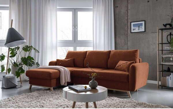 Divano letto angolare arancio mattone, angolo sinistro Scandic Lagom - Miuform