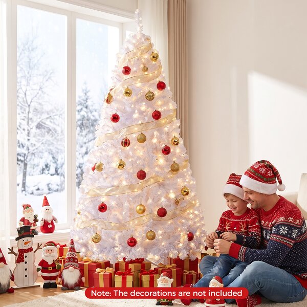 Costway Albero di natale innevato con 230 luci LED, Albero di natale artificiale con 770 rami 8 modalità di illuminazione e base pieghevole
