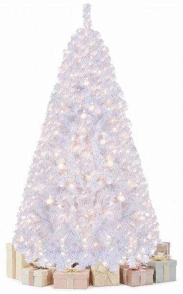 Costway Albero di natale innevato con 230 luci LED, Albero di natale artificiale con 770 rami 8 modalità di illuminazione e base pieghevole