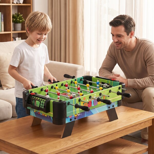 Costway Tavolo multigioco 4 in 1 per bambini 3+ anni, Tavolo da gioco multifunzione con calcio balilla curling biliardo e bowling con accessori
