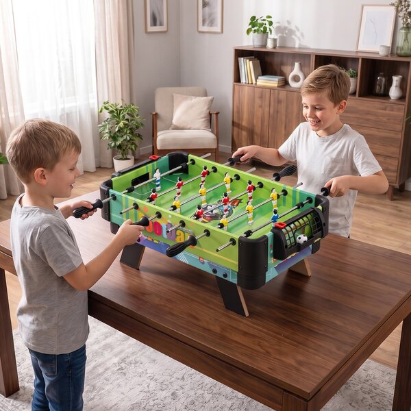 Costway Tavolo multigioco 4 in 1 per bambini 3+ anni, Tavolo da gioco multifunzione con calcio balilla curling biliardo e bowling con accessori
