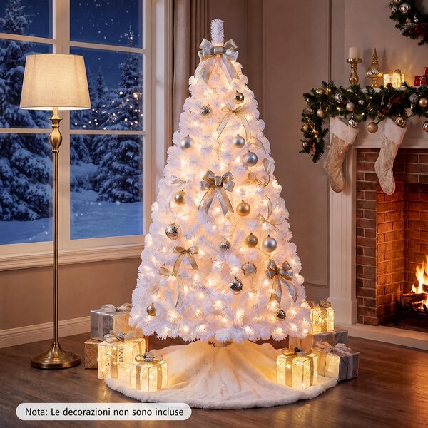 Costway Albero di natale innevato con 160 luci LED, Albero di natale artificiale con 474 rami 8 modalità di illuminazione e base pieghevole