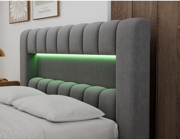 Letto matrimoniale imbottito grigio con contenitore con rete inclusa 180x200 cm Lamica – ELTAP