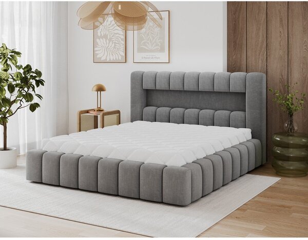 Letto matrimoniale imbottito grigio con contenitore con rete inclusa 180x200 cm Lamica – ELTAP