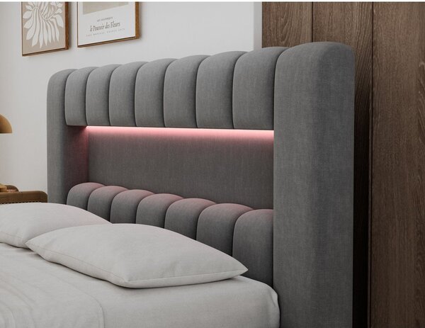 Letto matrimoniale imbottito grigio con contenitore con rete inclusa 180x200 cm Lamica – ELTAP