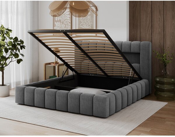 Letto matrimoniale imbottito grigio con contenitore con rete inclusa 180x200 cm Lamica – ELTAP