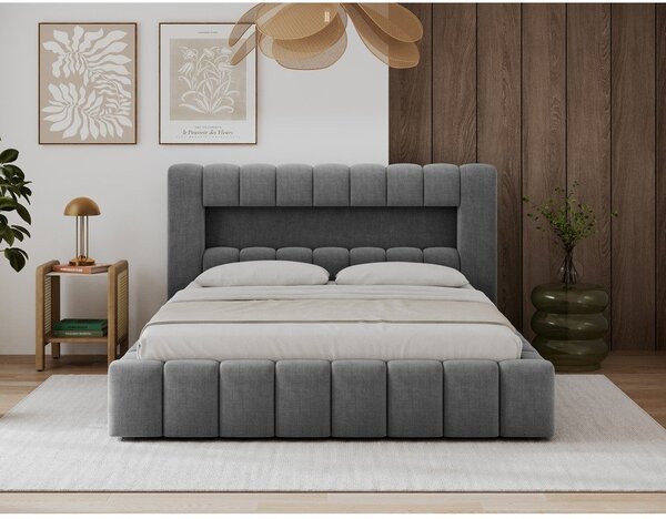 Letto matrimoniale imbottito grigio con contenitore con rete inclusa 180x200 cm Lamica – ELTAP