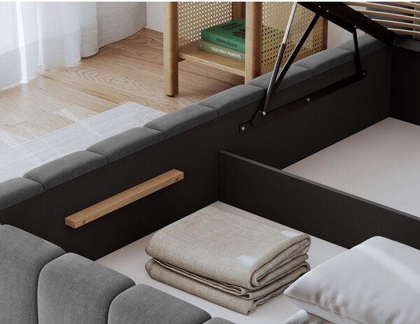 Letto matrimoniale imbottito grigio con contenitore con rete inclusa 180x200 cm Lamica – ELTAP