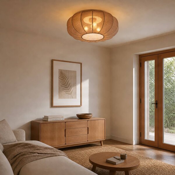 Plafoniera soffitto Helin Lindby, dimmerabile, Marrone / Ruggine, Soggiorno / Sala da pranzo, Tessuto / Stoffa / Seta, Scandinavo, Plafoniera