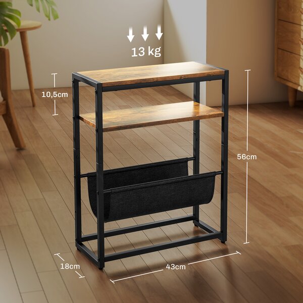HOMCOM Tavolino Stretto, Tavolino Industriale con 3 Ripiani, Porta Riviste a Forma di V, Comodino per Soggiorno, Piccoli Spazi, Marrone Rustico | Aosom Italy