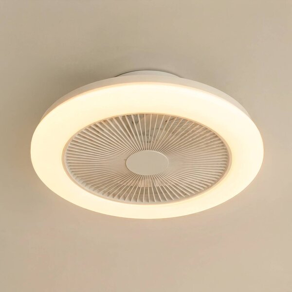 Ventilatore da soffitto LED Lindby Vedin, bianco, DC, Ø 45 cm, RGBW Vedin Lindby, dimmerabile, Bianco / Opale, Soggiorno / Sala da pranzo, Plastica, Moderno
