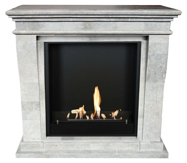 Caminetto a etanolo Xaralyn - Kreta-Mini BIU-SGP - Pietra naturale grigia lucidata - Potenza termica 3 kW - Mensola con caminetto da incasso inclusa - Caminetto decorativo