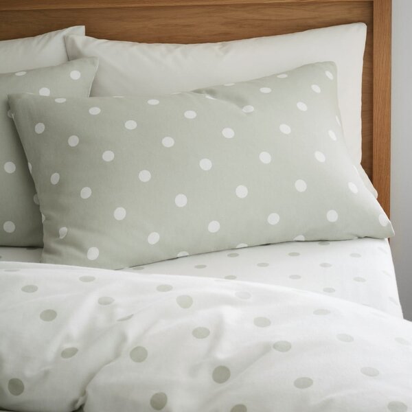 Set copripiumino e federa bianco e verde in flanella per letto matrimoniale 200x200 cm Polka Dot – Catherine Lansfield