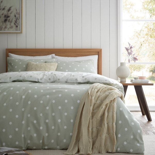 Set copripiumino e federa bianco e verde in flanella per letto matrimoniale 200x200 cm Polka Dot – Catherine Lansfield