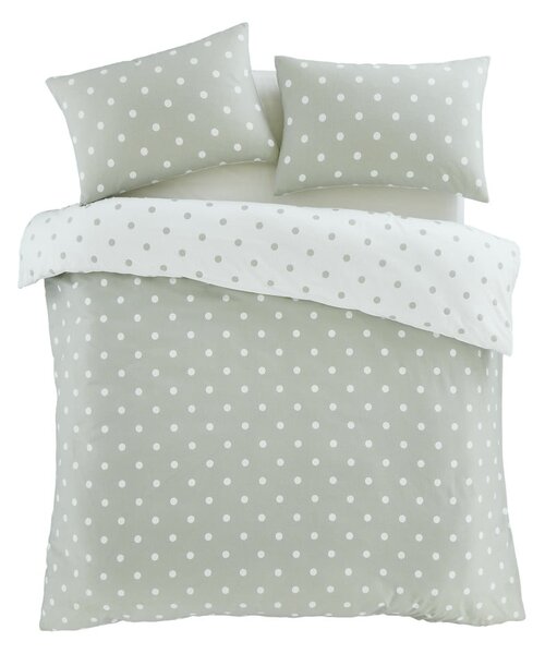Set copripiumino e federa bianco e verde in flanella per letto matrimoniale 200x200 cm Polka Dot – Catherine Lansfield
