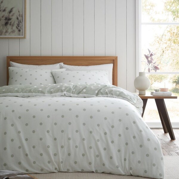 Set copripiumino e federa bianco e verde in flanella per letto matrimoniale 200x200 cm Polka Dot – Catherine Lansfield
