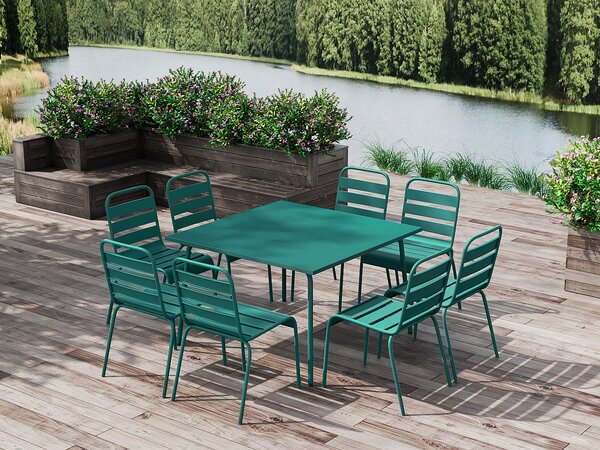 Sala da pranzo da giardino un tavolo L.120cm e 8 sedie imp. in Metallo Verde Petrolio - MIRMANDE di MYLIA