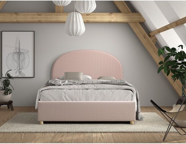 Letto matrimoniale imbottito rosa con contenitore con rete inclusa 140x200 cm Moon – Vipack