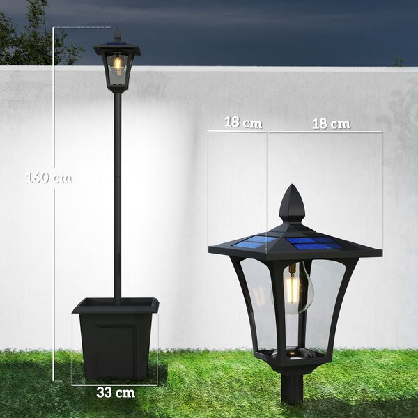 Outsunny Lampione da Giardino Solare 1.6 m in Alluminio, Accensione Automatico, IP44 Impermeabile, Nero | Aosom Italy