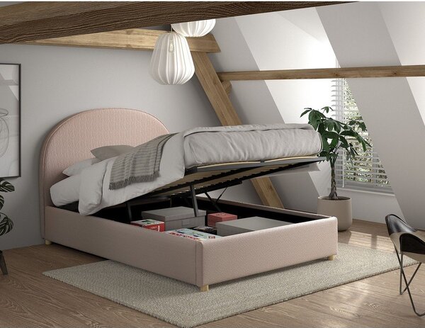 Letto matrimoniale imbottito rosa con contenitore con rete inclusa 140x200 cm Moon – Vipack