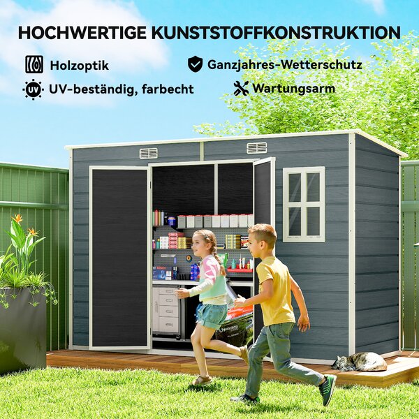 Outsunny Capanno attrezzi 3,2m², Capanno con tetto a falda, 303x123x197cm con finestra Chiudibile a chiave Porta Apertura di ventilazione Pavimento | Aosom Italy