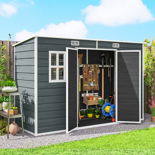 Outsunny Capanno attrezzi 3,2m², Capanno con tetto a falda, 303x123x197cm con finestra Chiudibile a chiave Porta Apertura di ventilazione Pavimento | Aosom Italy