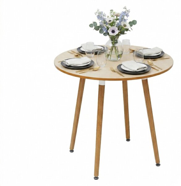 Tavolo da pranzo Relaxdays, rotondo, A x P: 75 x 80 cm, MDF e bambù, per 4 persone, 100 kg, tavolo da pranzo in stile scandinavo, naturale