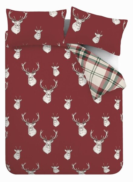 Set copripiumino e federa rosso per letto matrimoniale e per letto esteso 230x220 cm Munro Stag Check – Catherine Lansfield