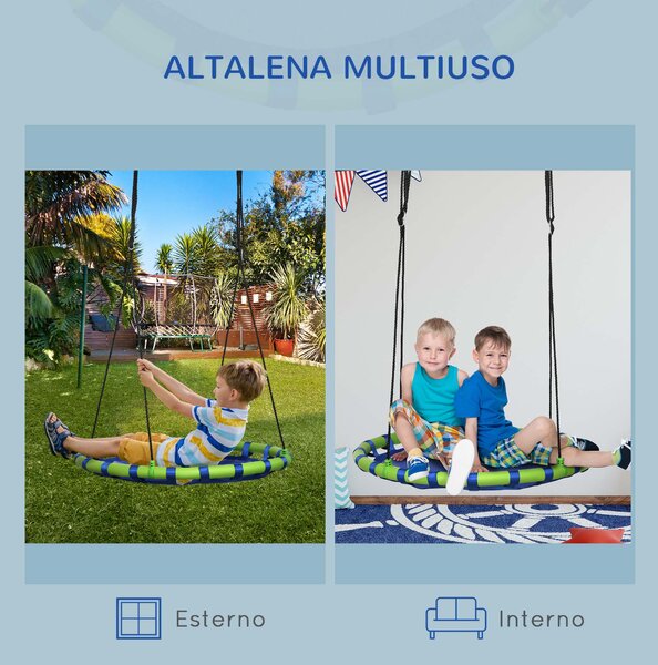 Outsunny Altalena per Bambini da 3-8 Anni da Giardino Ø100cm e Corde Regolabili, Blu|Aosom