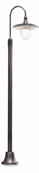 Lampione da esterno in alluminio con paralume in ceramica decorata a mano Dimensioni 40x36x h 210 cm - Attacco Lampada E 27 interno esterno, con vetri Nero Sfumato Rame