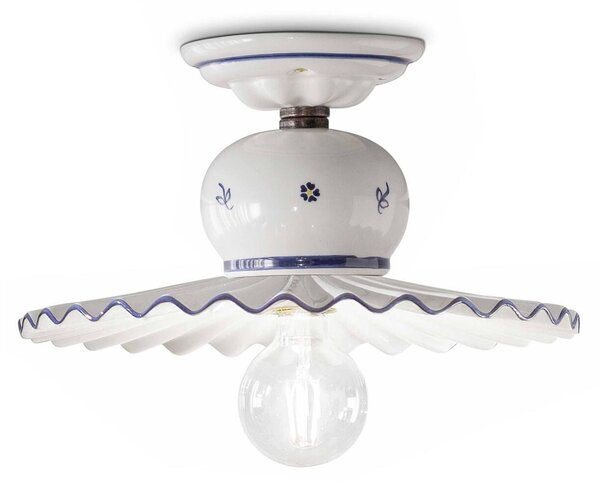 Lampada da soffitto piccola stile rustico in ceramica decorata a mano Roma Diametro ?23xh 13 cm - Attacco Lampada E 27 Ceramica, Metallo