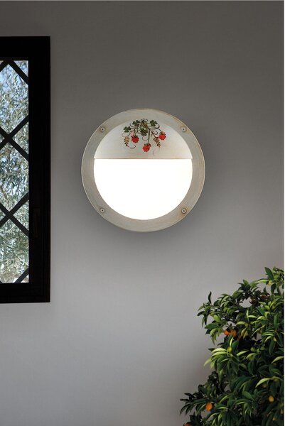 Lampada rustica da parete o soffitto in alluminio decorato e vetro satinato, per esterni Diametro ? 31 cm peso 1 kg - Attacco Lampada E 27 interno Paralume Bianco Vintage