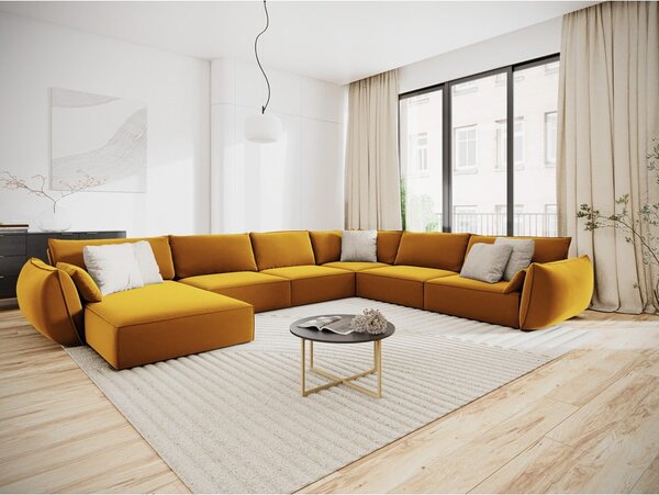 Divano angolare color senape (con penisola a destra/a U) con rivestimento in velluto Vanda – Mazzini Sofas