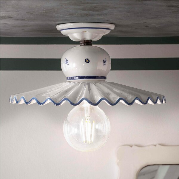 Lampada da soffitto Grande stile rustico in ceramica decorata a mano Roma Diametro ?41xh 15,5 cm - Attacco Lampada E 27 Ceramica, Metallo