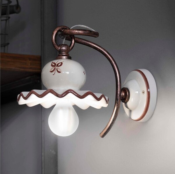 Applique, abat jour,stile rustico in ceramica decorata a mano Roma Diametro14x22x h 16 cm peso 0,55 kg - Attacco Lampada E 14 Ceramica, Metallo
