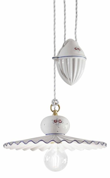 Lampada a sospensione Saliscendi altezza regolabile in ceramica stile rustico decorata a mano Roma Diametro ? 41 cm -1 x max 75W E27 Ceramica, Metallo