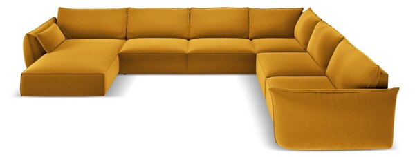 Divano angolare color senape (con penisola a destra/a U) con rivestimento in velluto Vanda – Mazzini Sofas