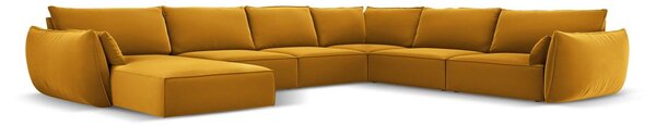 Divano angolare color senape (con penisola a destra/a U) con rivestimento in velluto Vanda – Mazzini Sofas