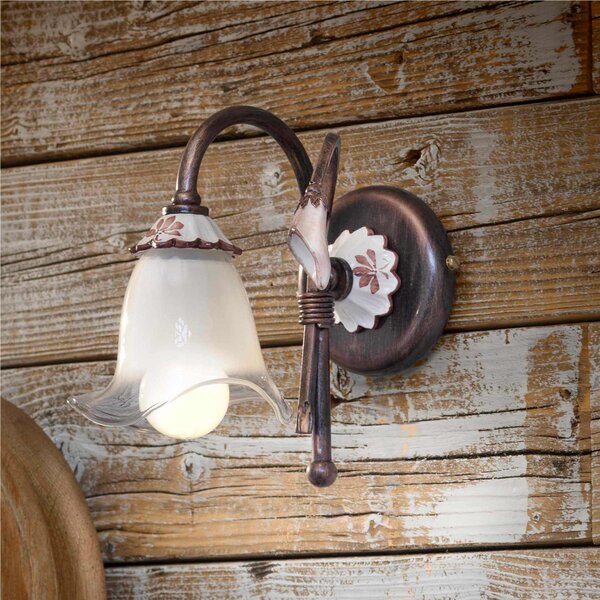 Applique Lampada da Muro montature anticate VICENZA Dimensioni 10x22x h20 cm peso 1,00 kg - Attacco Lampada 1 x max 60W E14 interno Finitura nero sfumato rame