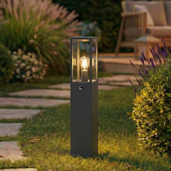 Lindby Lampione Peldar, antracite/trasparente, 80 cm, sensore Peldar Lindby, dimmerabile, Nero, Alluminio, Moderno