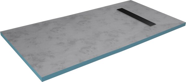 Piatto doccia MARWELL Elemento doccia 90 x 160 x 4 cm direttamente piastrellabile con canale di scarico integrato in nero e scarico orizzontale