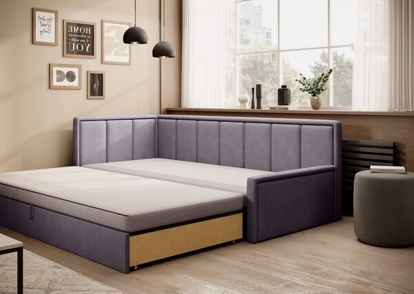 Divano rosa allungabile/con contenitore e rivestimento in ciniglia 214 cm Fulgeo – ELTAP