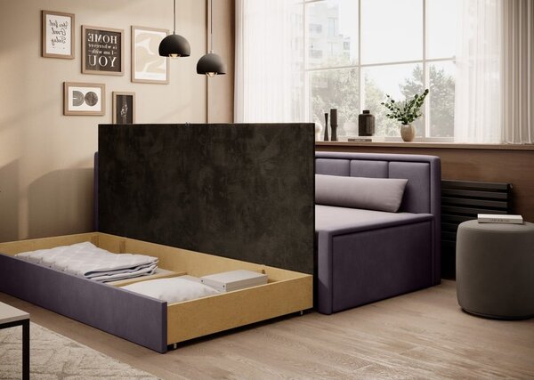 Divano rosa allungabile/con contenitore e rivestimento in ciniglia 214 cm Fulgeo – ELTAP