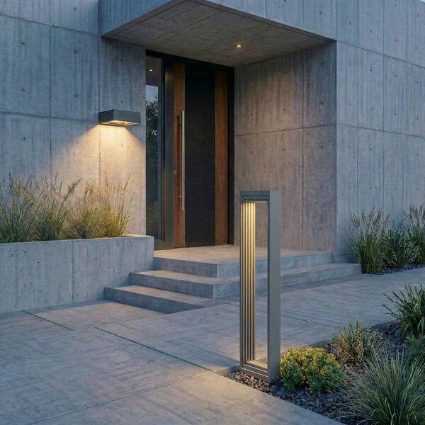 Lampioncino da giardino Ashkan Lucande, Alluminio / Grigio / Zincato, Metallo, Moderno, Lampada LED da esterni
