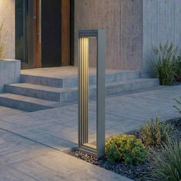 Lampioncino da giardino Ashkan Lucande, Alluminio / Grigio / Zincato, Metallo, Moderno, Lampada LED da esterni