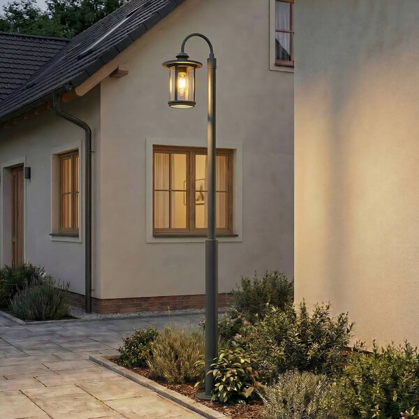 Lindby Lampada da esterno Zayn, nera, a 1 braccio, altezza 220 cm, IP65 dimmerabile, Nero, Alluminio, Antico