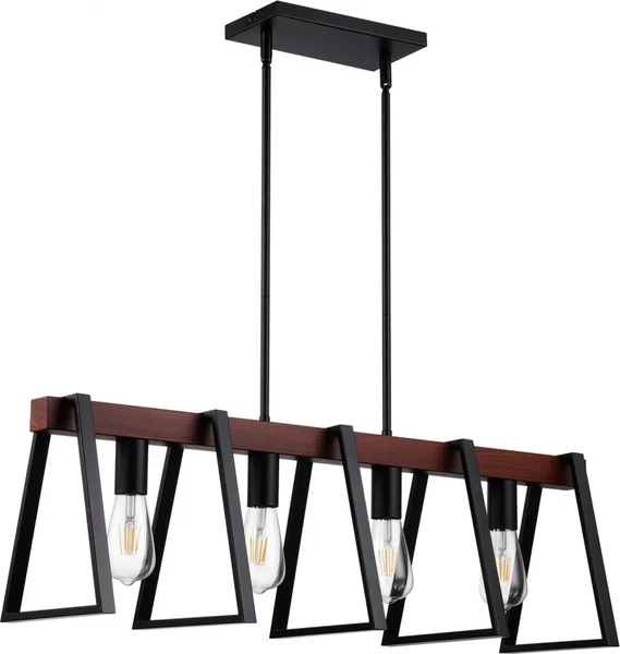 Lampada a sospensione per isola da cucina a 4 luci - Lampada da sala da pranzo in stile industriale retrò - E27 - Regolabile e resistente - Metallo e legno di noce - Illuminazione dimmerabile - Design rustico