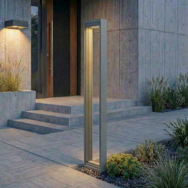 Lampioncino da giardino Ashkan Lucande, Alluminio / Grigio / Zincato, Metallo, Moderno, Lampada LED da esterni