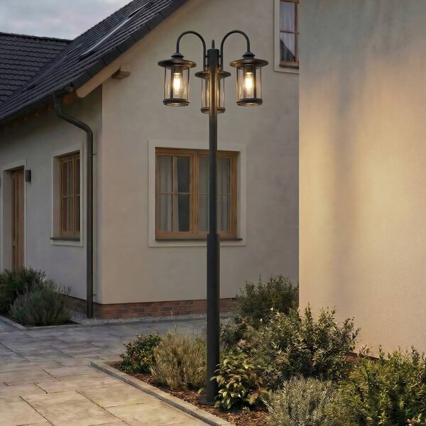 Lampada da esterno Lindby Zayn, nera, a 3 luci, altezza 220 cm, IP65 Zayn Lindby, dimmerabile, Nero, Alluminio, Antico